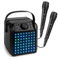 Fenton KAR50B Karaoke Lautsprecher Akku Karaoke Set mit Bluetooth, LEDs und 2 Mikrofonen - schwarz