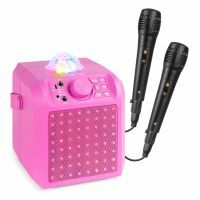 Fenton KAR55P Karaoke Lautsprecher mit 2 Mikrofonen, Bluetooth, LED Discokugel – Pink