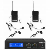 Vonyx WM522B Drahtloses Headset-Mikrofon-Set 2-Kanal VHF