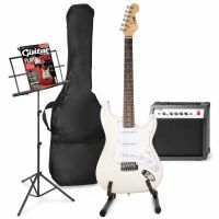 MAX GigKit E-Gitarrenset inklusive Noten und Gitarrenständer – Weiß