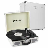 Fenton RP115D Plattenspieler mit integriertem Lautsprecher und Plattenkoffer USB - Hellgrau