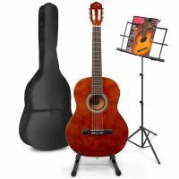 MAX SoloArt klassische akustische Gitarre mit Noten und Gitarrenständer - Braun (Holz)