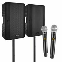 Vonyx Karaoke Set 2x Mikrofone + 2x Lautsprecher mit Stativen