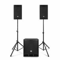 Power Dynamics Combo1200 aktives Lautsprecher Set mit Ständern - 2.1 - Bluetooth - 1200 Watt