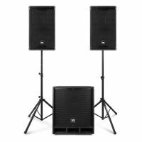 Power Dynamics Combo1500 aktives Lautsprecher Set mit Ständern - 2.1 - Bluetooth - 1500 Watt