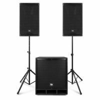 Power Dynamics Combo1800 aktives Lautsprecher Set mit Ständern - 2.1 - Bluetooth - 1800 Watt