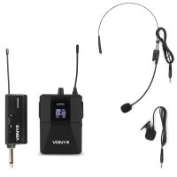 Vonyx WM55B Drahtloses Mikrofon Set mit Taschensender Headset Ansteckmikro UHF