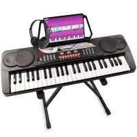 MAX KB8 Keyboard Klavier mit Kopfhörer, Keyboardsständer und 49 Tasten, Lautsprecher integriert, Tragbar, Aufnahmefunktion, 6 Demo-Songs - Schwarz