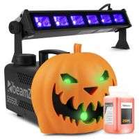 BeamZ Halloween Nebelmaschine Party Set - Mit aufsteckbarem Kürbiskopf - UV LED Bar und Lichteffekte