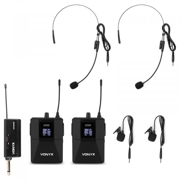 Vonyx WM552B Bodypack Mikrofon 2er Set - mit 10 Kanälen - Plug & Play - UHF